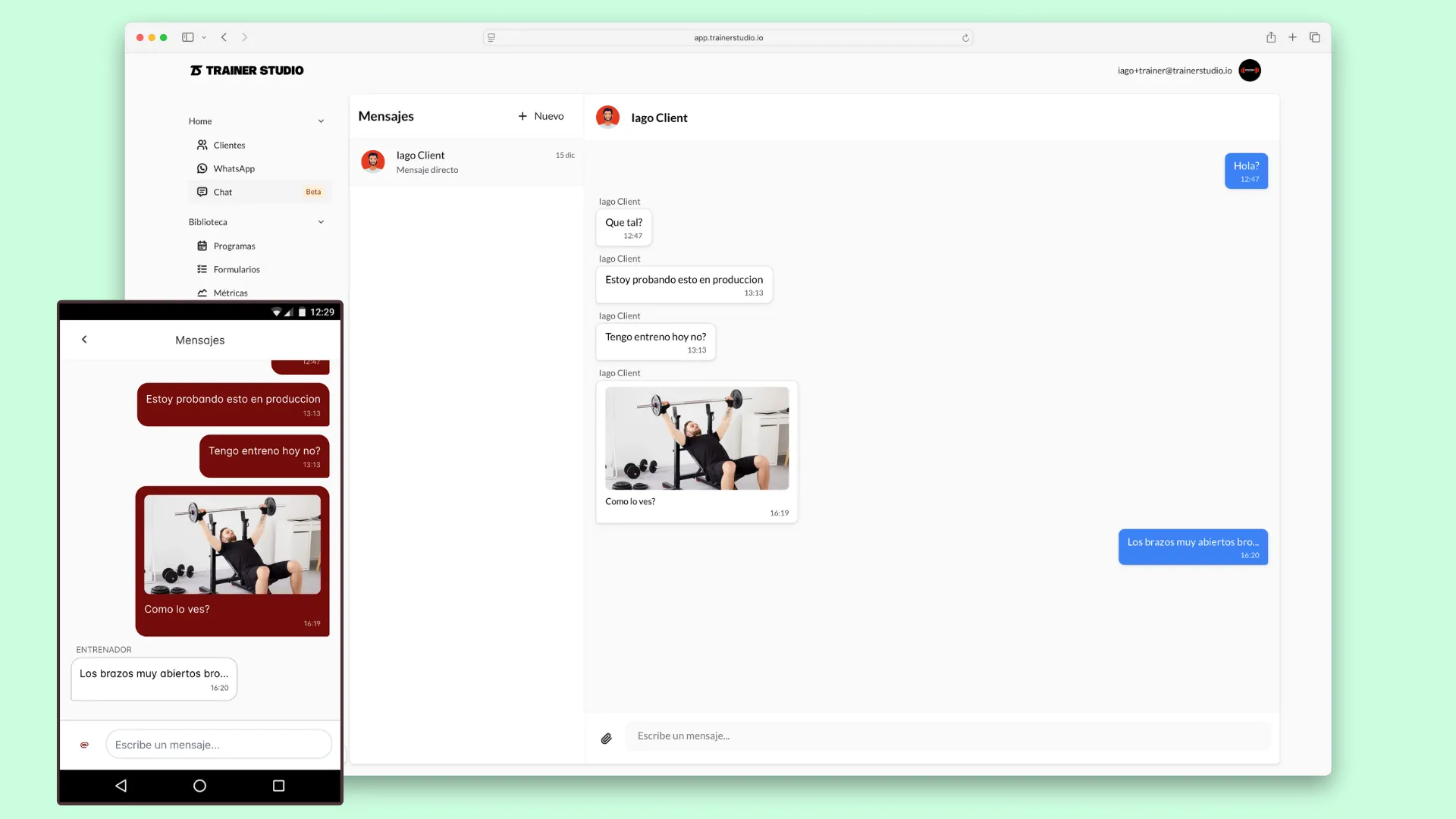 Chat integrado con software entrenamiento