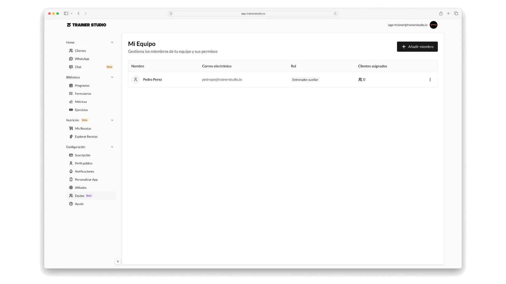 Gestión de equipos con software entrenamiento