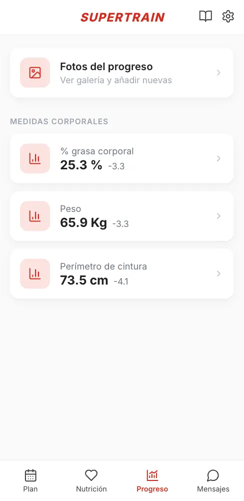 Abrir la métrica Peso y añadir un registro nuevo