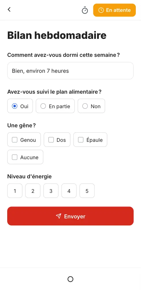 Appuyer sur Envoyer avec deux questions sans réponse, y répondre et envoyer le formulaire