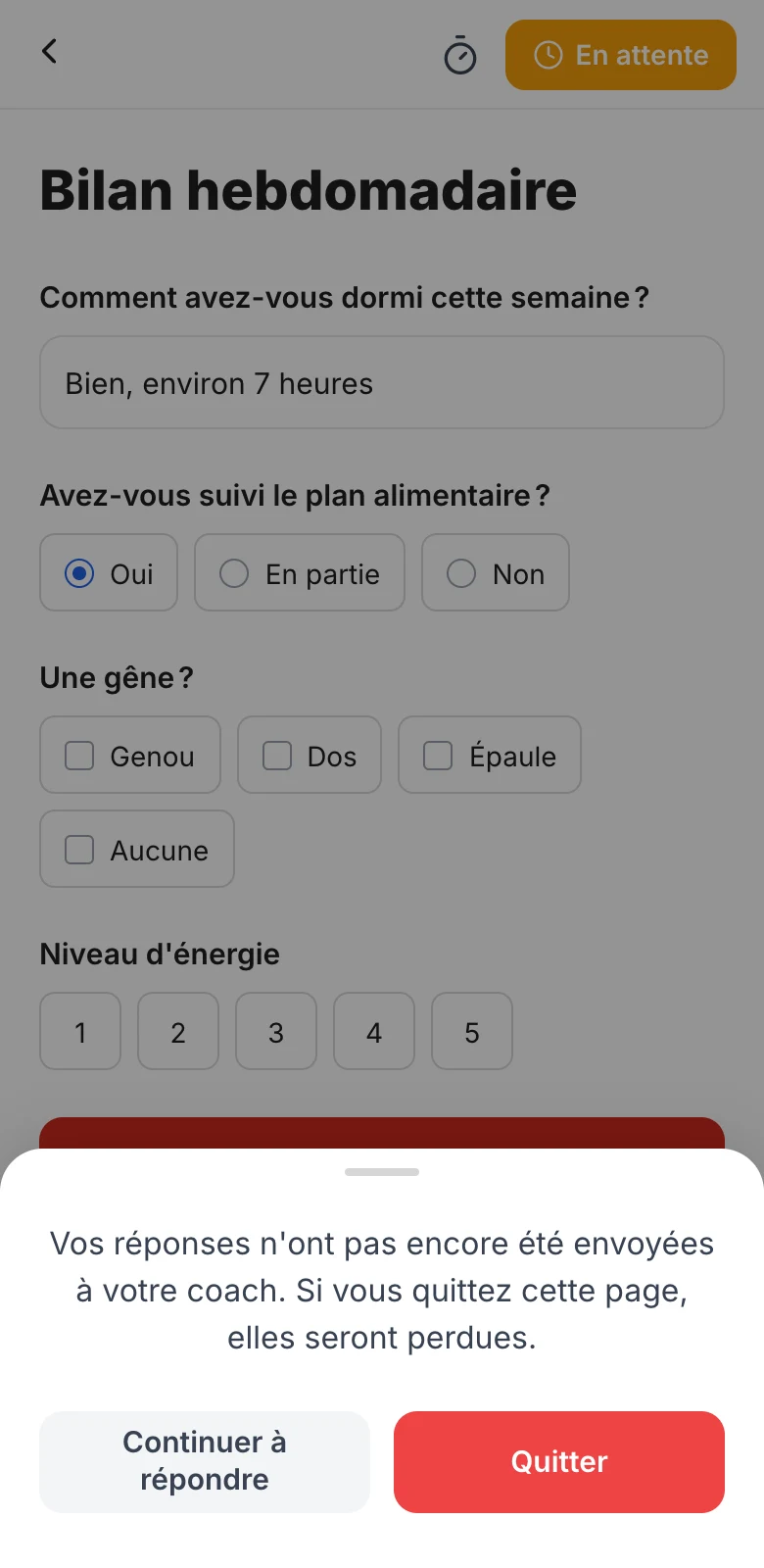 Avertissement en quittant un formulaire avec des réponses non envoyées