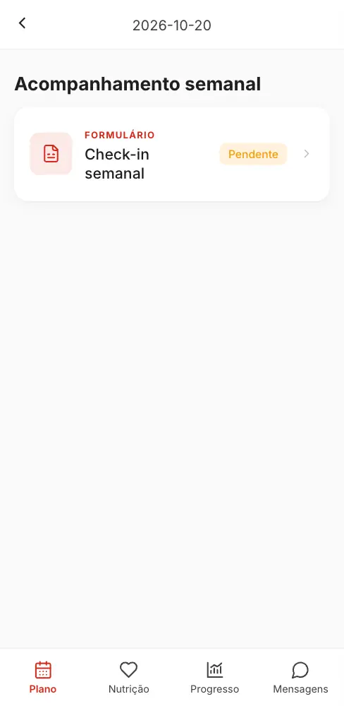 Responder às quatro perguntas de um check-in semanal, enviá-lo e ver o formulário como Concluído