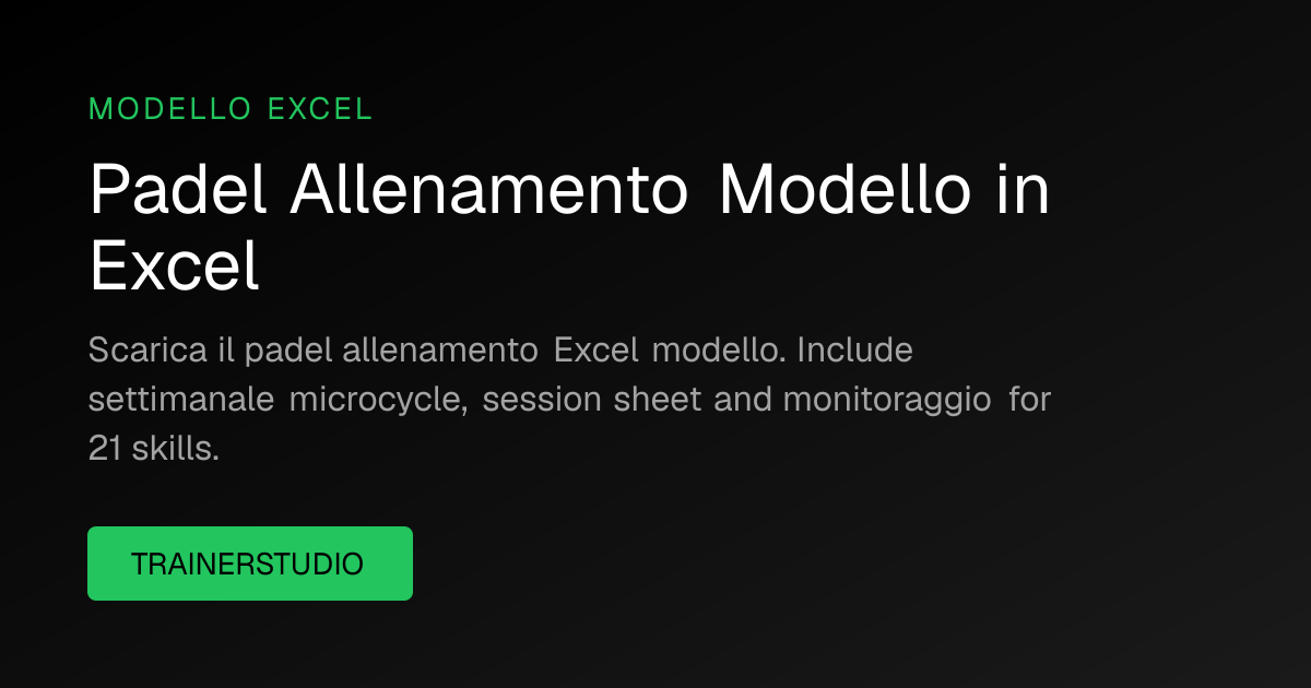 Modello gratuito Padel Allenamento Modello Excel 2026